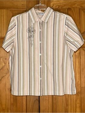 NWOT Blair Vintage 90s Top Short Sleeve Blouse Tan Size XL Extra Large
